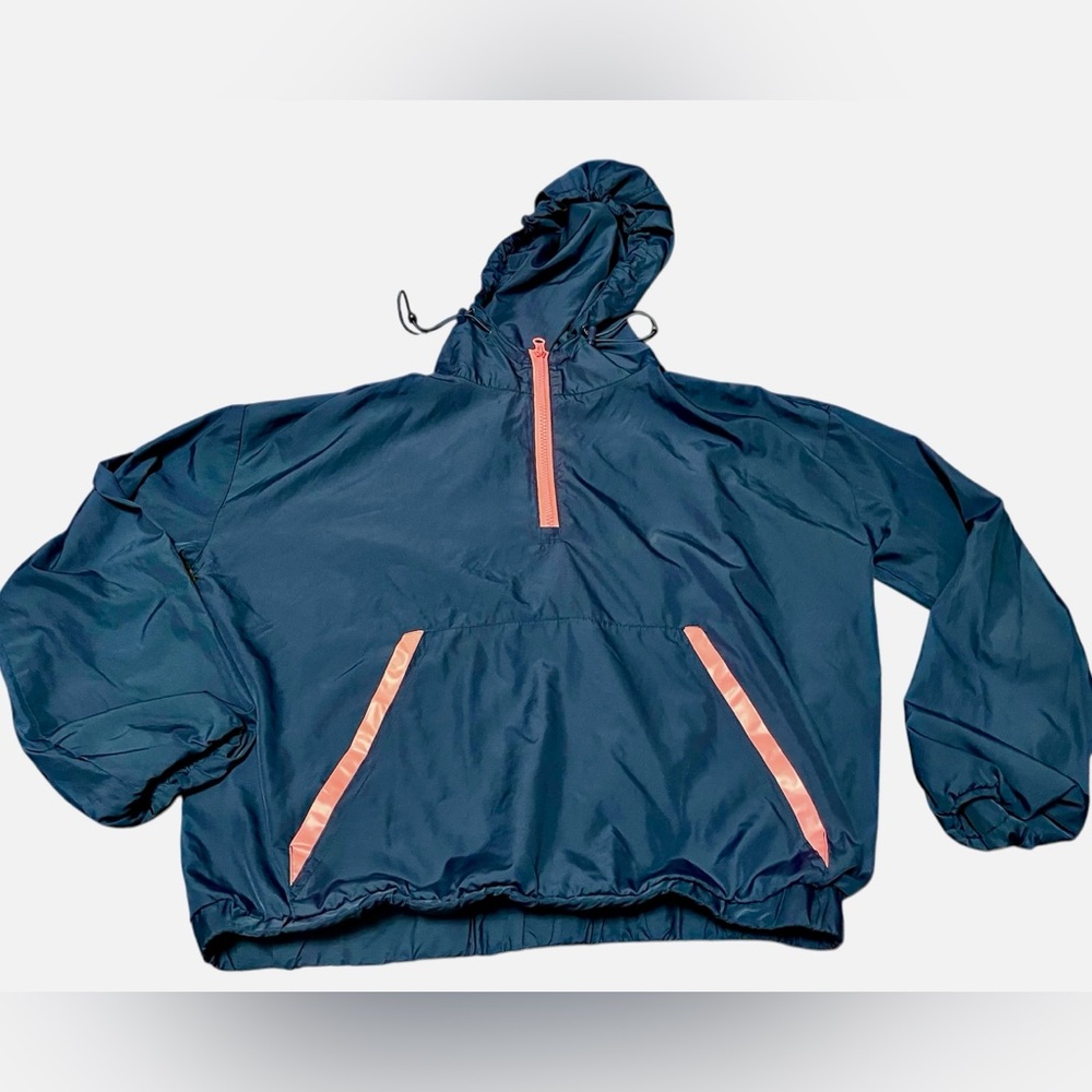 Forever 21 Navy with Pink Zippers Hooded Pullover Windbreaker Jacket